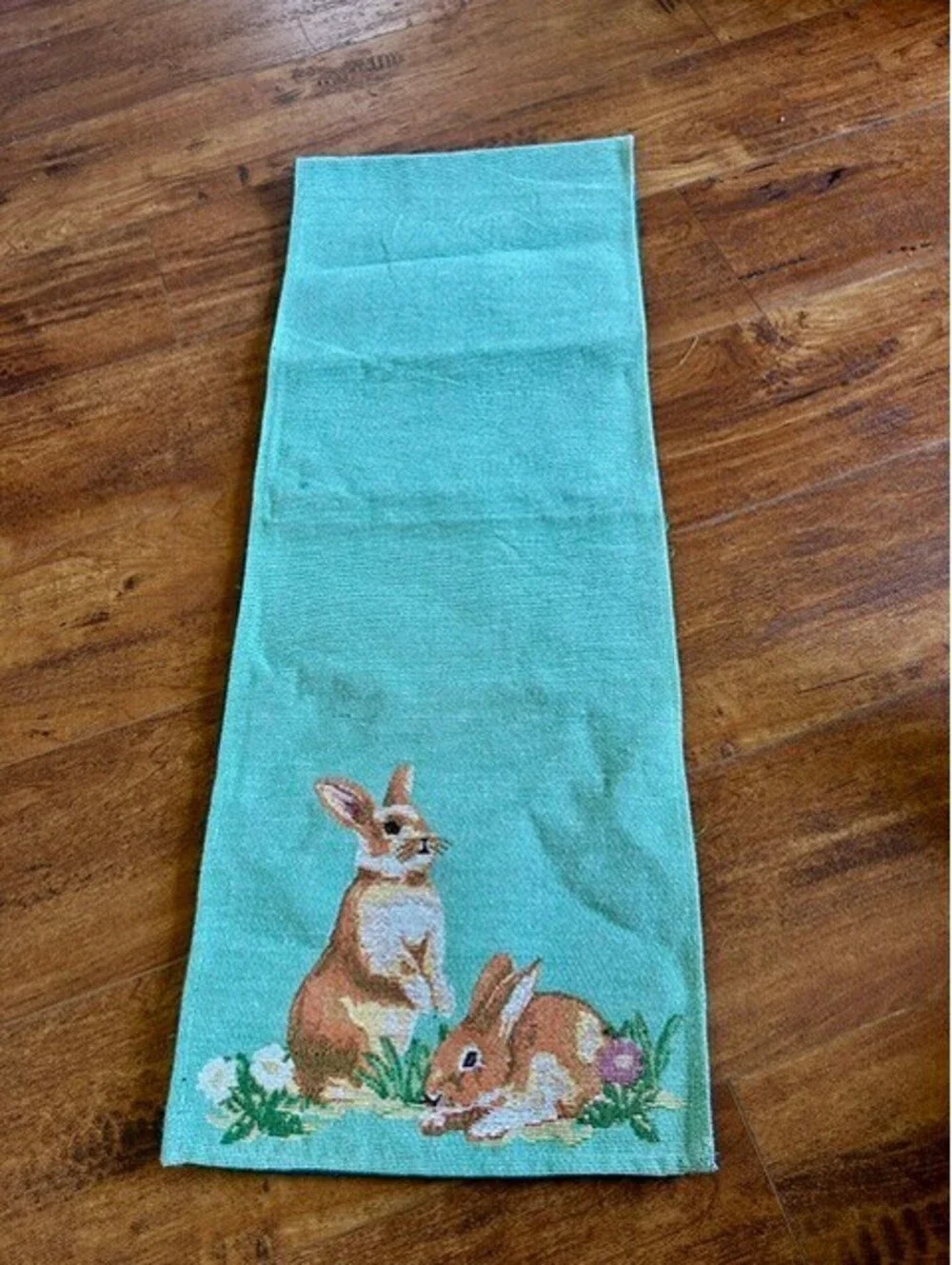 Decorative Cotton-Polyester Table Runner with Bunny Design